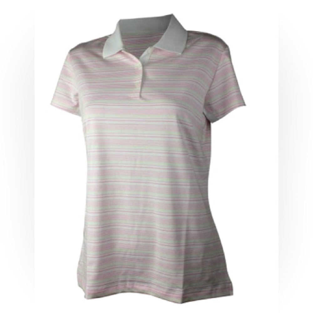 Adidas Women's ClimaCool Pink & Green Stripe Polo Golf Shirt - NWT Size Medium